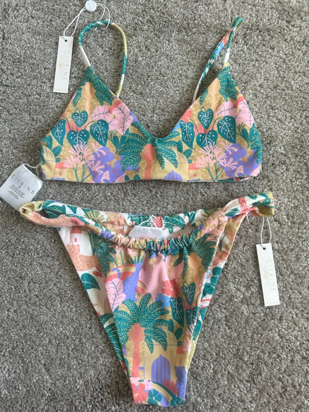 Tropical Print Bikini Set in Multicolor